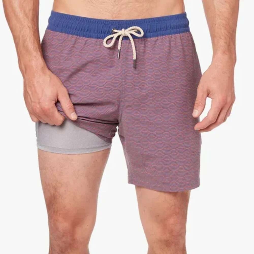 Fair Harbor Tuckernuck Mens The Anchor Swim Shorts Blue Wave Print Liner M NWT